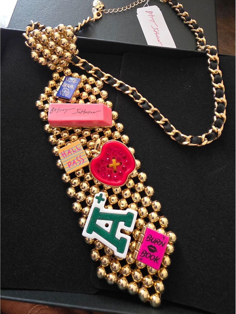 00.$148| NWT| Betsy Johnson Best In Class School Tie Charm Long Pendant Necklace